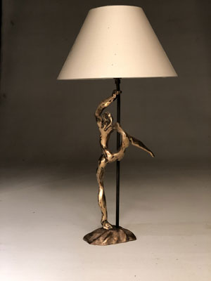LAMPE de table en bronze par michel jaubert- nu sculpture dansant a la barretres interessant luminaire d art