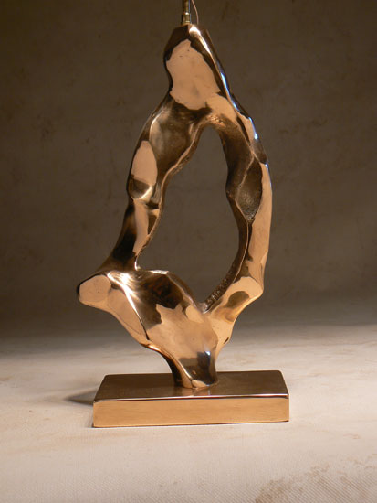 lampe sculpture contemporaine en bronze poli,artiste michel jaubert, reedition